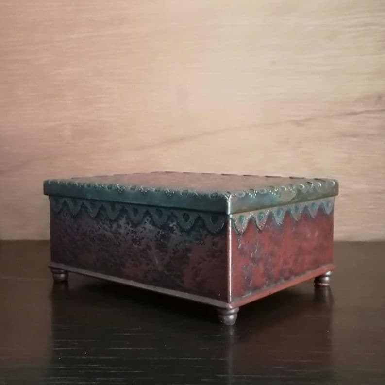 逸品　緋銅　毛織式　蓋物　小物入れ　松栄堂　明治金工　和骨董　骨董　アンティーク