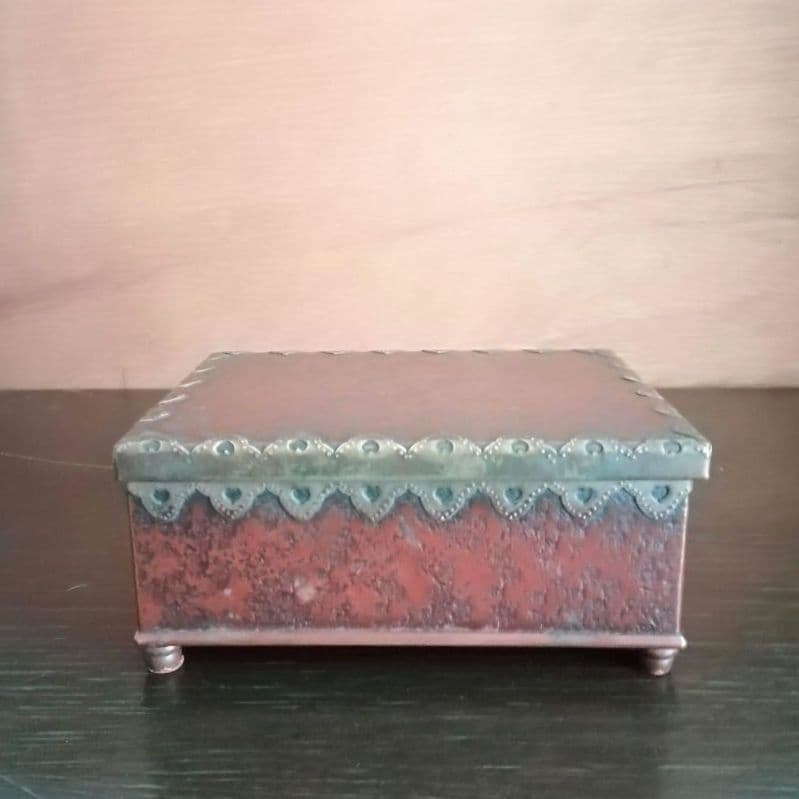 逸品　緋銅　毛織式　蓋物　小物入れ　松栄堂　明治金工　和骨董　骨董　アンティーク