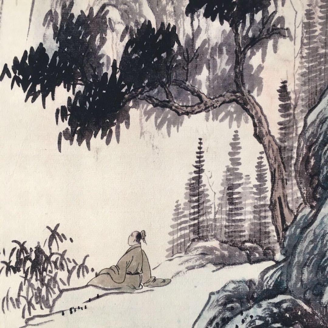 唐伯虎 倚石観川 四条屏 掛け軸｜中国山水画｜表装済み