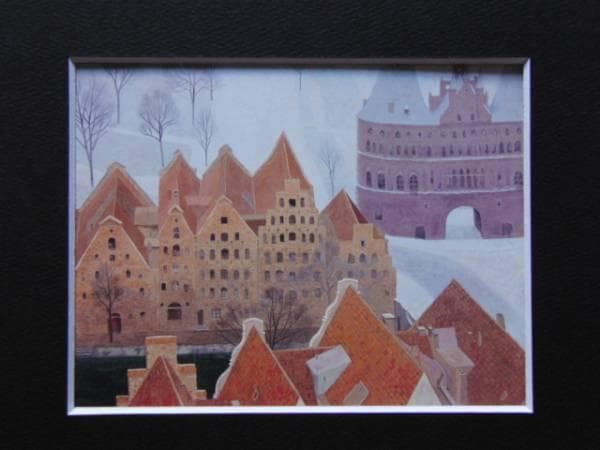 東山魁夷、【霧の町】、希少な額装用画集画、新品高級額 額装付、状態良好