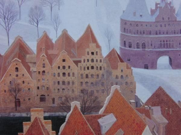 東山魁夷、【霧の町】、希少な額装用画集画、新品高級額 額装付、状態良好