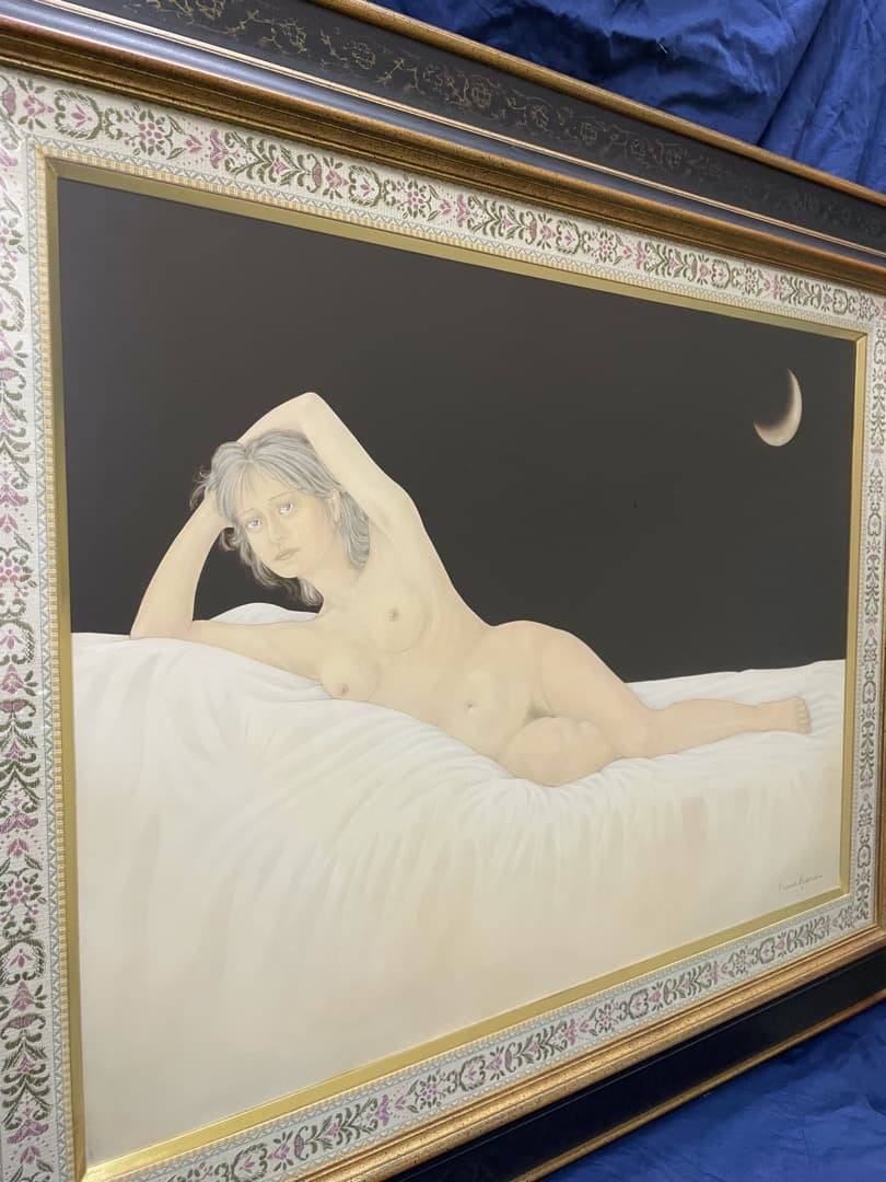 真作保証◆栗原喜依子『横たわる』油彩 12号 ◇古径特注額 仁科会会員 ◆三日月