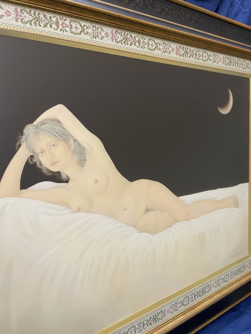 真作保証◆栗原喜依子『横たわる』油彩 12号 ◇古径特注額 仁科会会員 ◆三日月