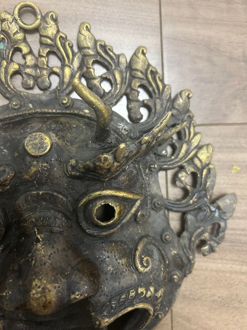 ヤマタカ 壁掛けマスク チベット仏教 古銅製 時代物