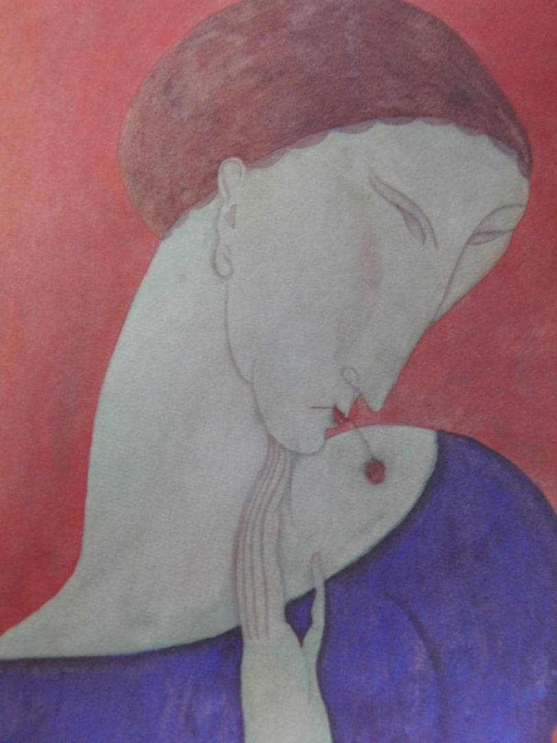 藤田嗣治、「Femme en bleu」、希少画集の額装画、人気作品