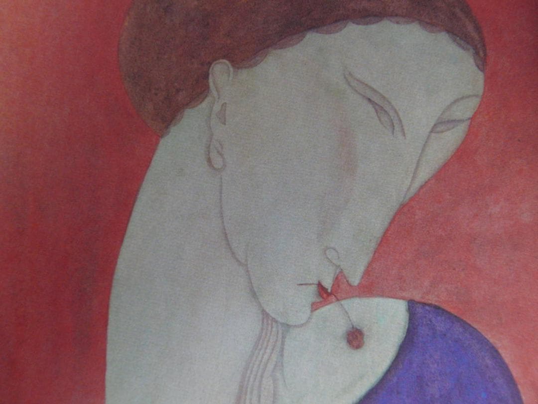 藤田嗣治、「Femme en bleu」、希少画集の額装画、人気作品