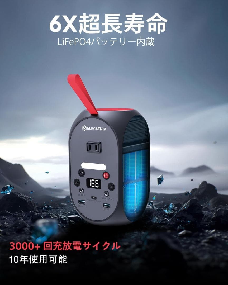持ち運べる小型ポータブル電源♬定格120W 軽量1.5kg PD30W対応
