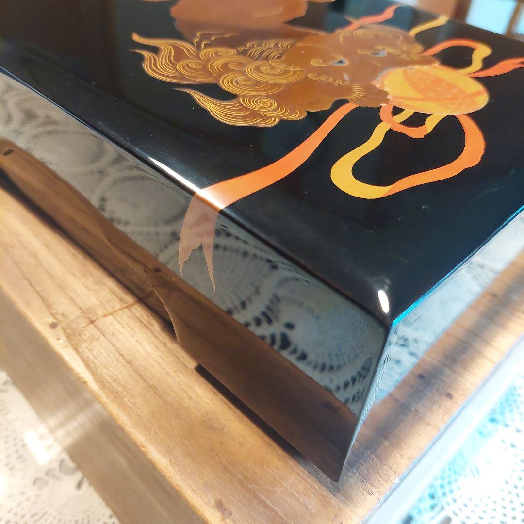 輪島塗　 文箱　 獅子デザイン