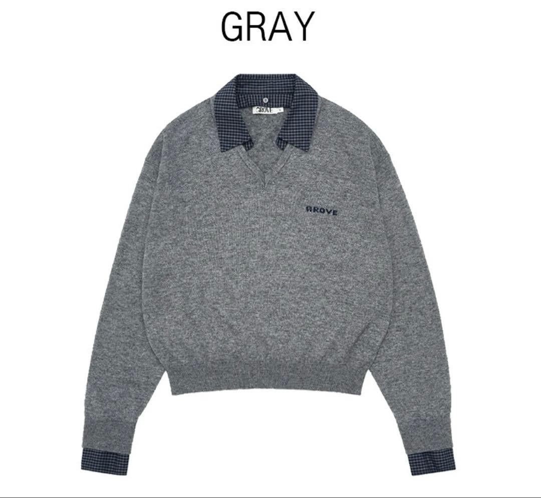 韓国【GROVE】EVIE CHECK COLLAR KNIT ナヨン着用