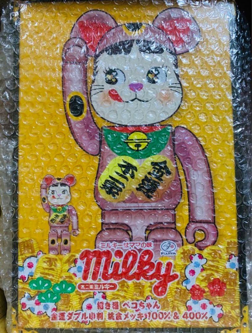 【桃金/銀メッキ】BE@RBRICK招き猫ペコちゃん 福 100% & 400%