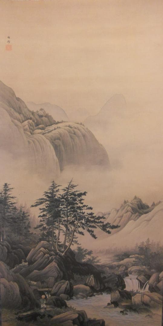 掛け軸 橋本雅邦 秋山行旅 絹本 名品 複製 希少 軸装 茶道具 掛軸 美品