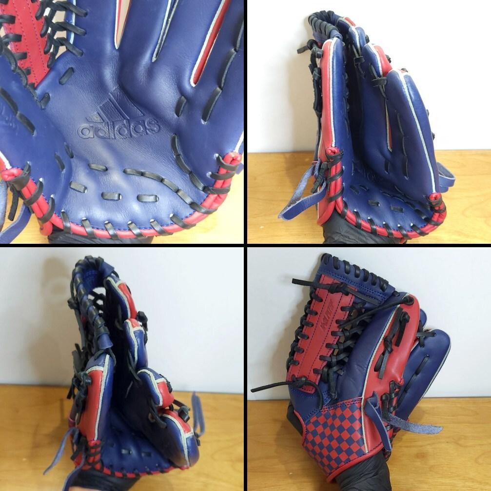 アディダス チェッカーレッド 人気チェッカー柄レザー使用 美品 軟式グローブ