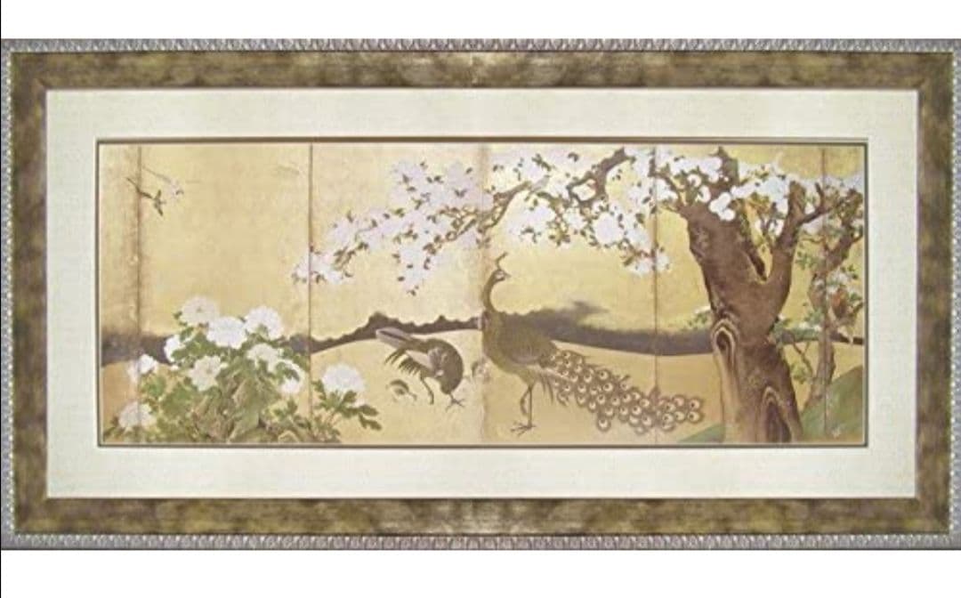 和風フレーム 狩野永徳「桜と孔雀」絵画 インテリア 壁掛け アート ポスター