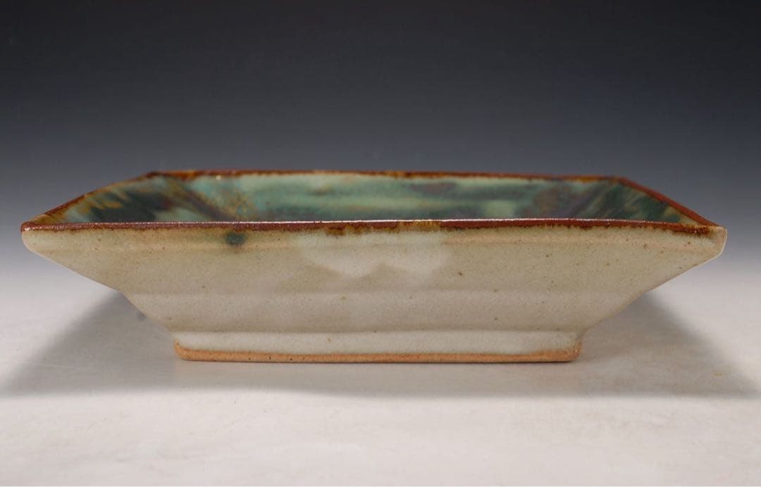 作家物 緑釉鉄絵角皿 検）島岡達三 陶器 陶芸 皿 角皿 民藝 民芸 骨董 壺