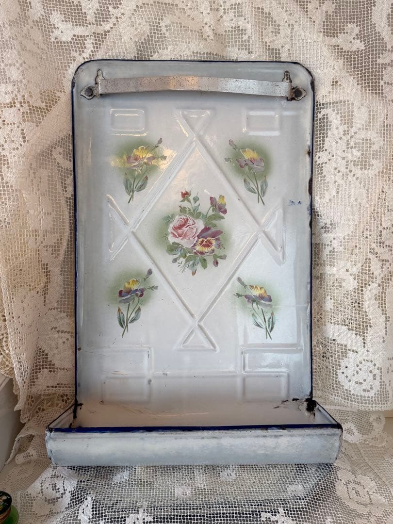 フランス　アンティーク　JAPYホーロー　 レードルラック　薔薇とパンジー