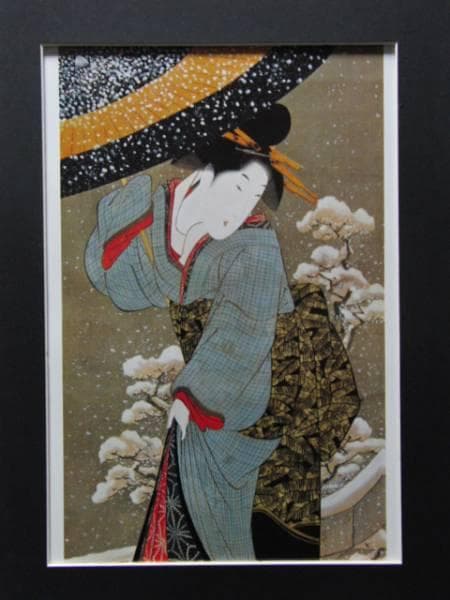歌川国政、雪中芸妓歩行図、超希少・大判画集画、新品高級額装付