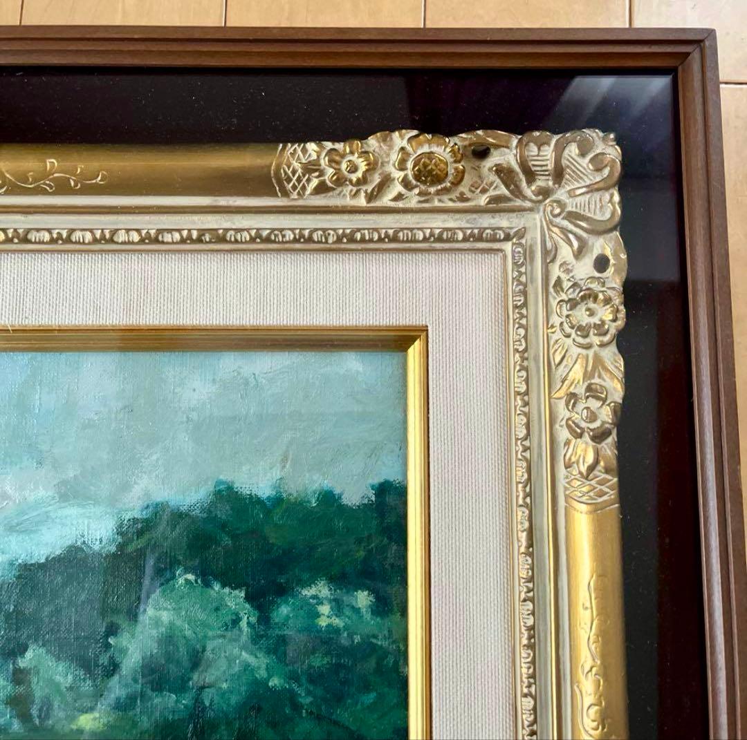 山崎翠祥　風景　油絵 日本肖像芸術協会理事　東峰美術株式会社　登録済証　レトロ