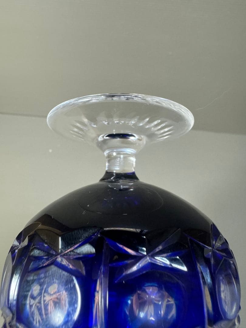 2260 ワイングラス　瑠璃色　切子　未使用