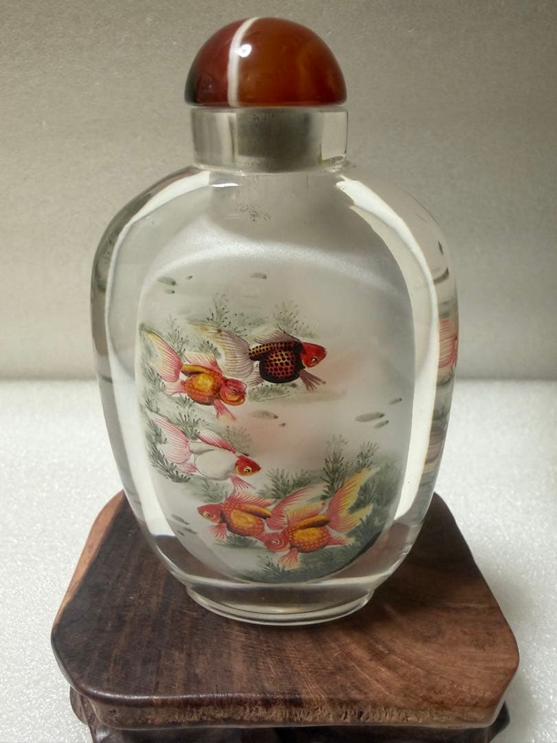 金魚絵柄 ガラス鼻煙壺