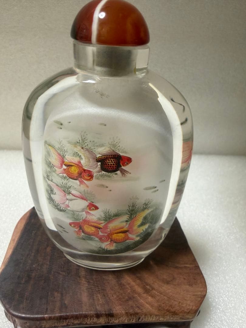 金魚絵柄 ガラス鼻煙壺