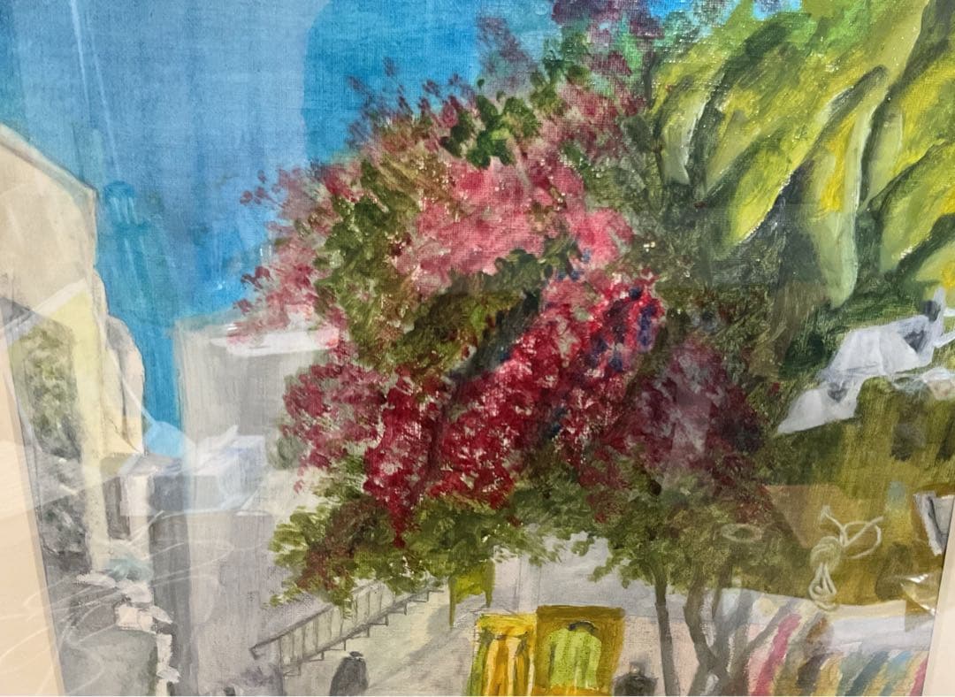 油彩画　「　ブーゲンビリアの街角　」　原画　額付