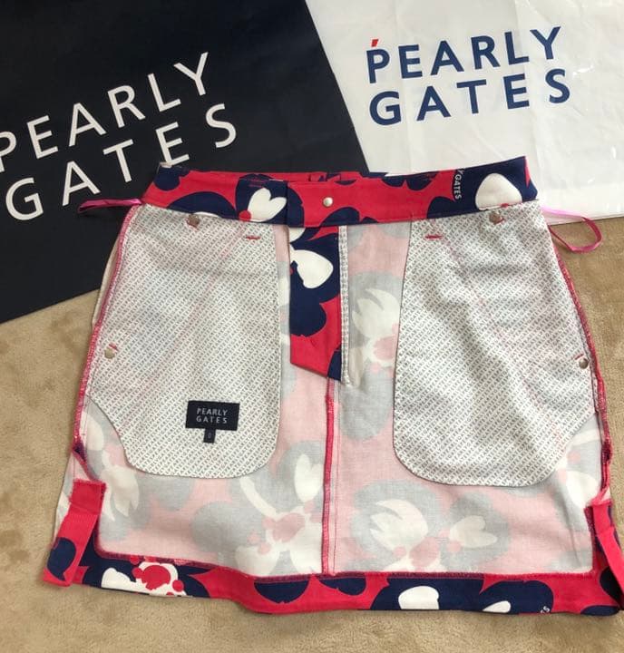 パーリーゲイツPOP 桜 プリントカツラギ ストレッチスカート桜モチーフサイズ0