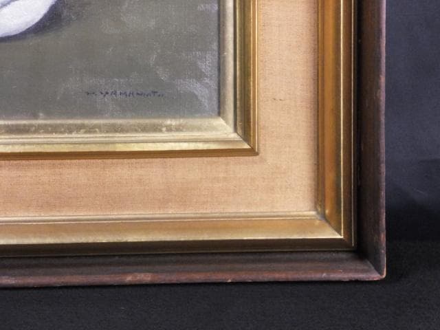 山本彪一　直筆サイン　日動画廊シール『ばら』油彩 1964年 0801G