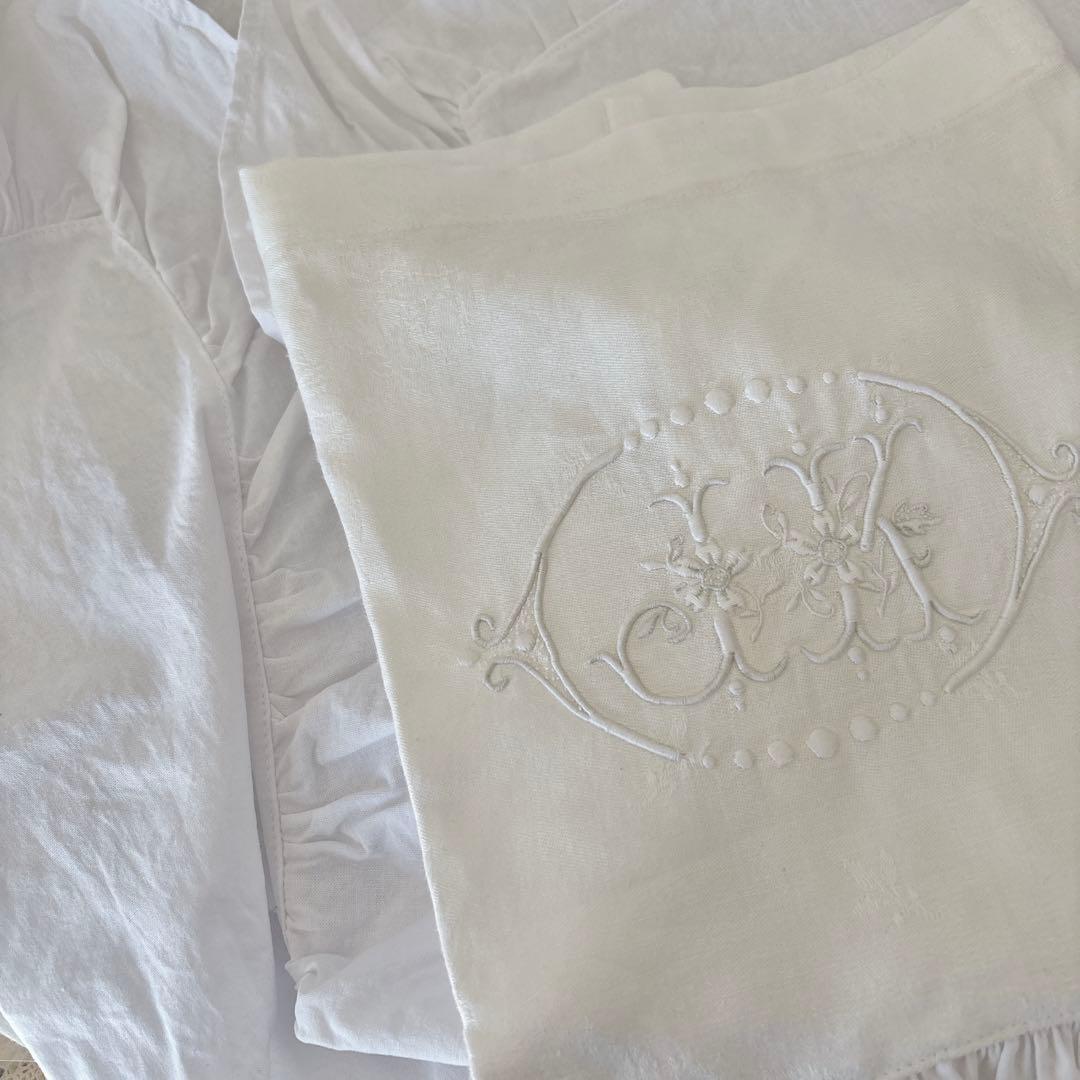 モノグラム　リメイク　カーテン　フランスアンティーク