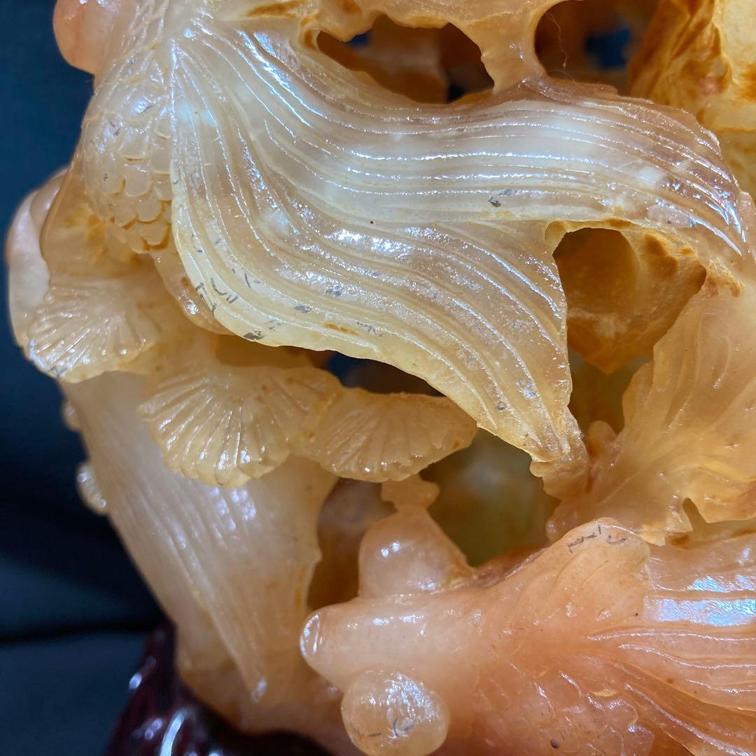 《中国美術》天然石 彫刻 金魚 水草 置物