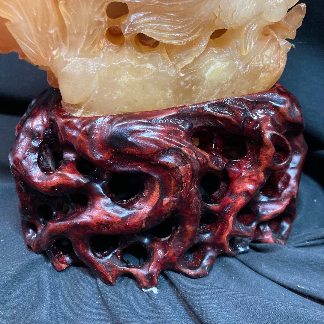 《中国美術》天然石 彫刻 金魚 水草 置物