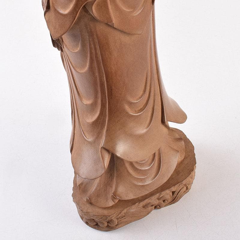 仏教美術　藤田東光拝刀　木彫　観音像　仏像　置物　共箱　M　R9050