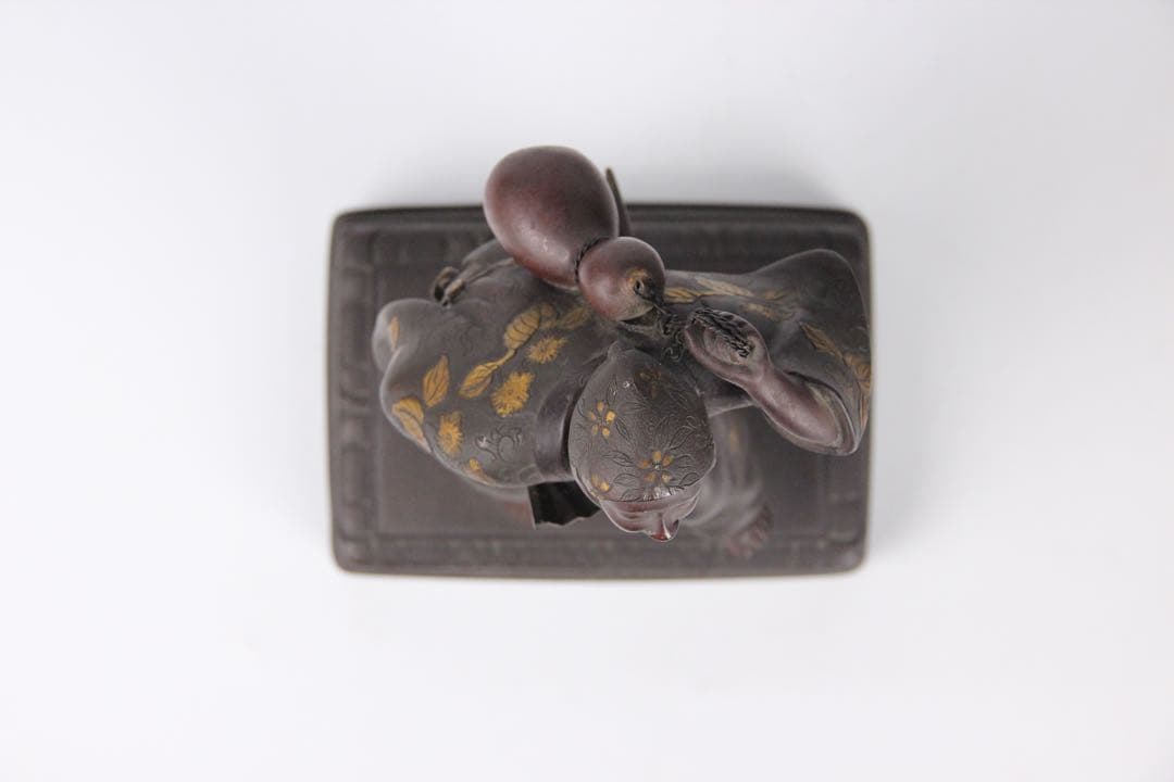 明治時代　古美術品 銅製塗金 阿波踊り 人物　サムライ　置物 EU25-2