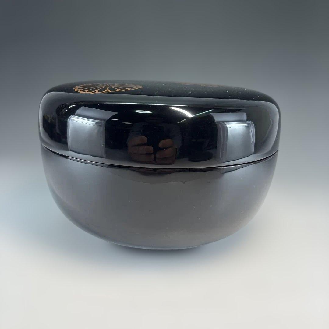 【中古品】輪島塗食籠 蒔絵「玉峰」塗師「静峰」髙台寺蒔絵 外黒塗内銀梨地（共箱）