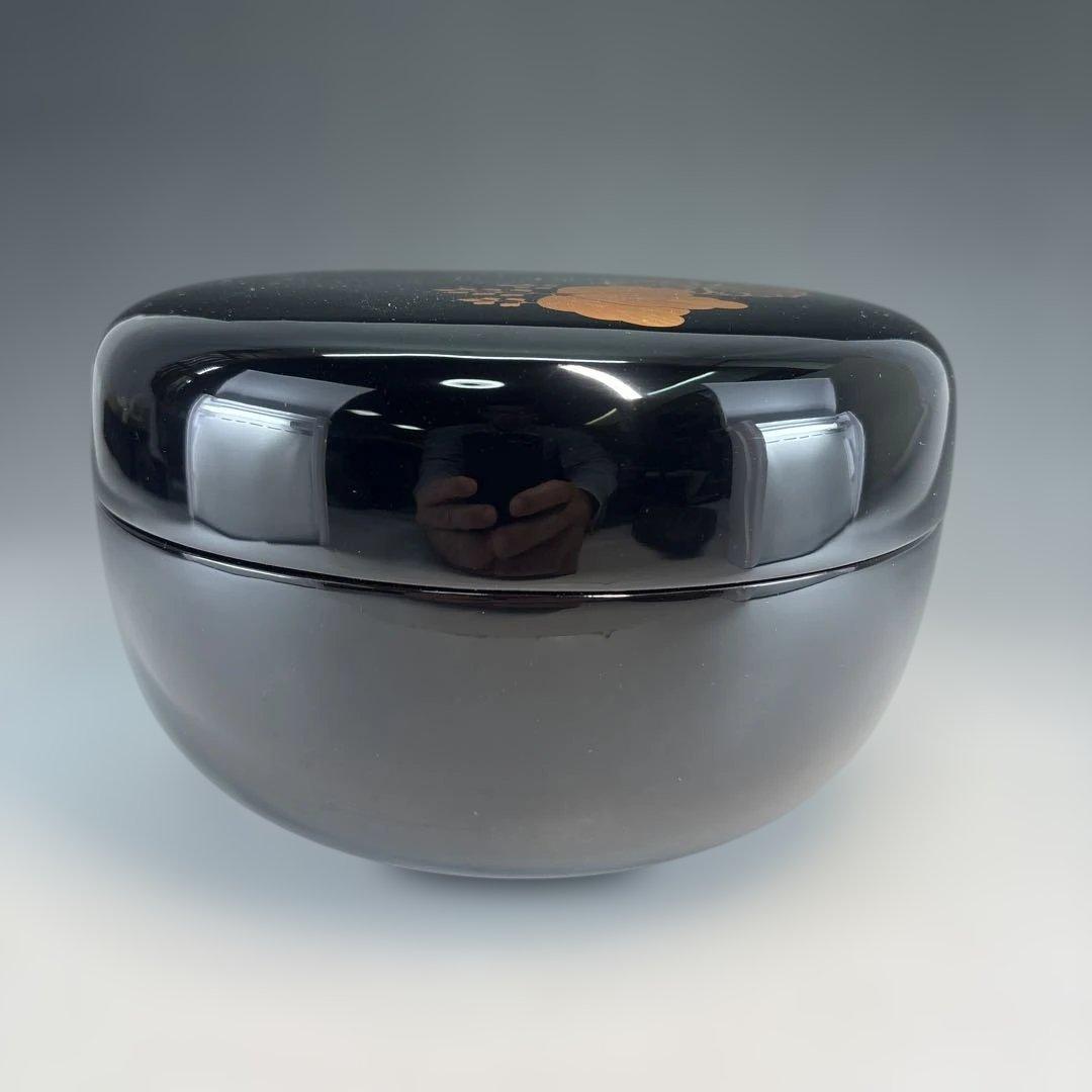 【中古品】輪島塗食籠 蒔絵「玉峰」塗師「静峰」髙台寺蒔絵 外黒塗内銀梨地（共箱）