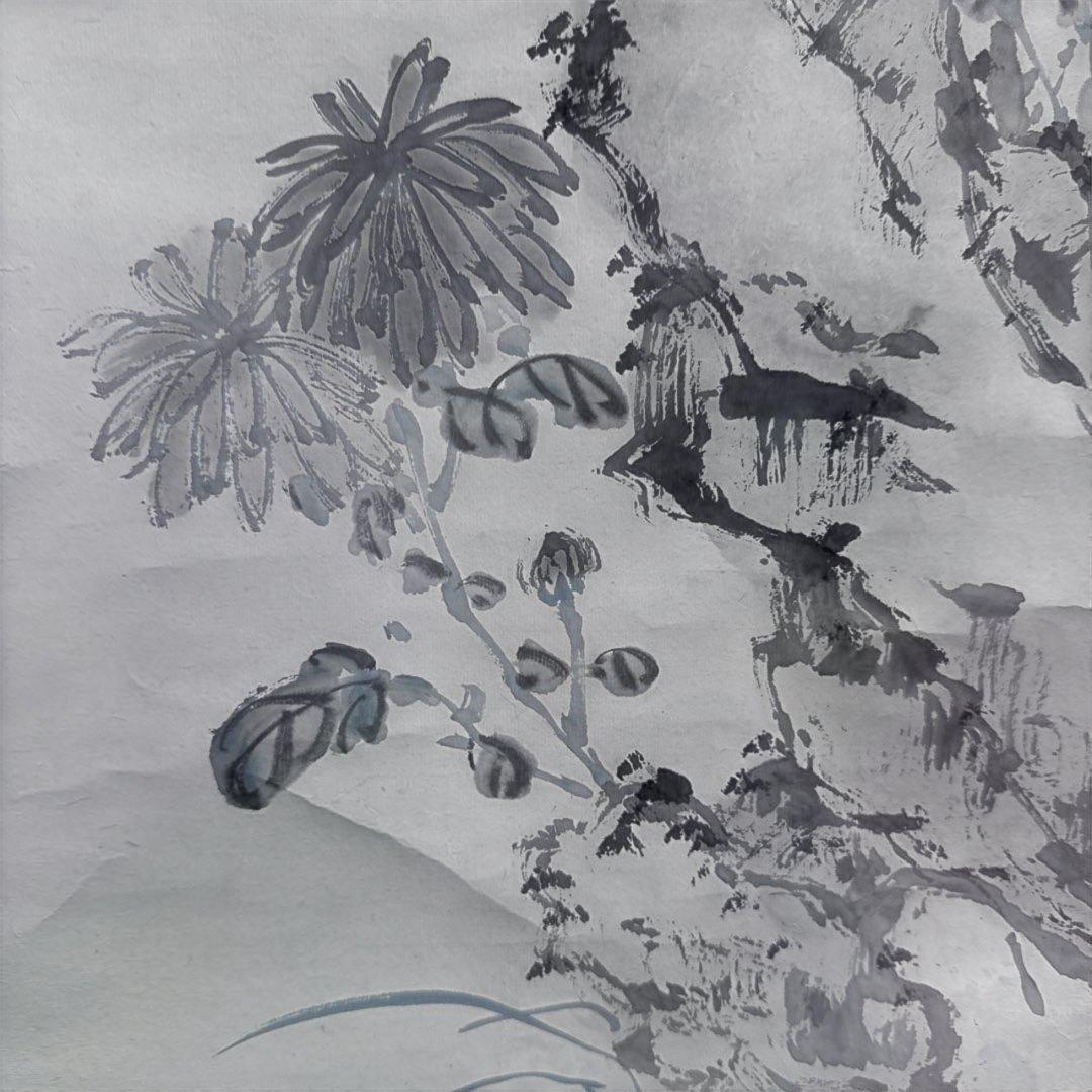 水墨画 掛軸 花と鳥　陳文蔚　真作