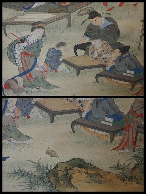 江戸中期絵師 南蘋派 岡岷山作『郭子儀図』絹本大型掛軸 真作 箱付 中国画