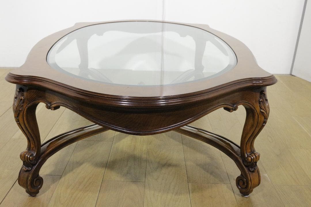 KARGES FUNITURE★木製センターテーブル★ガラス天板★ネコ脚★