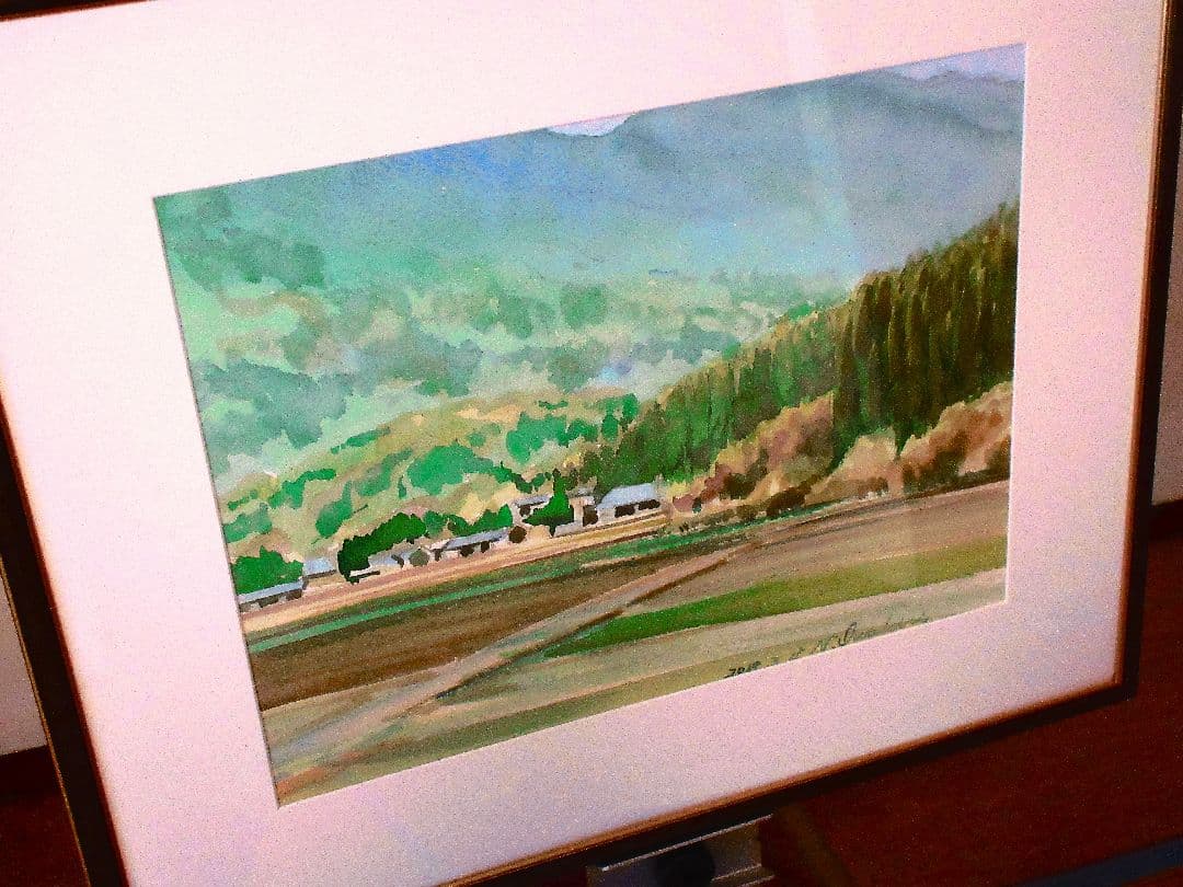 2018年 田園風景 水彩画 額装済みF6サイズ 原画