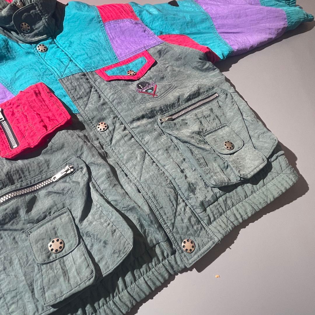 古着 スキーナイロンジャケット 中綿ブルゾン マルチカラー