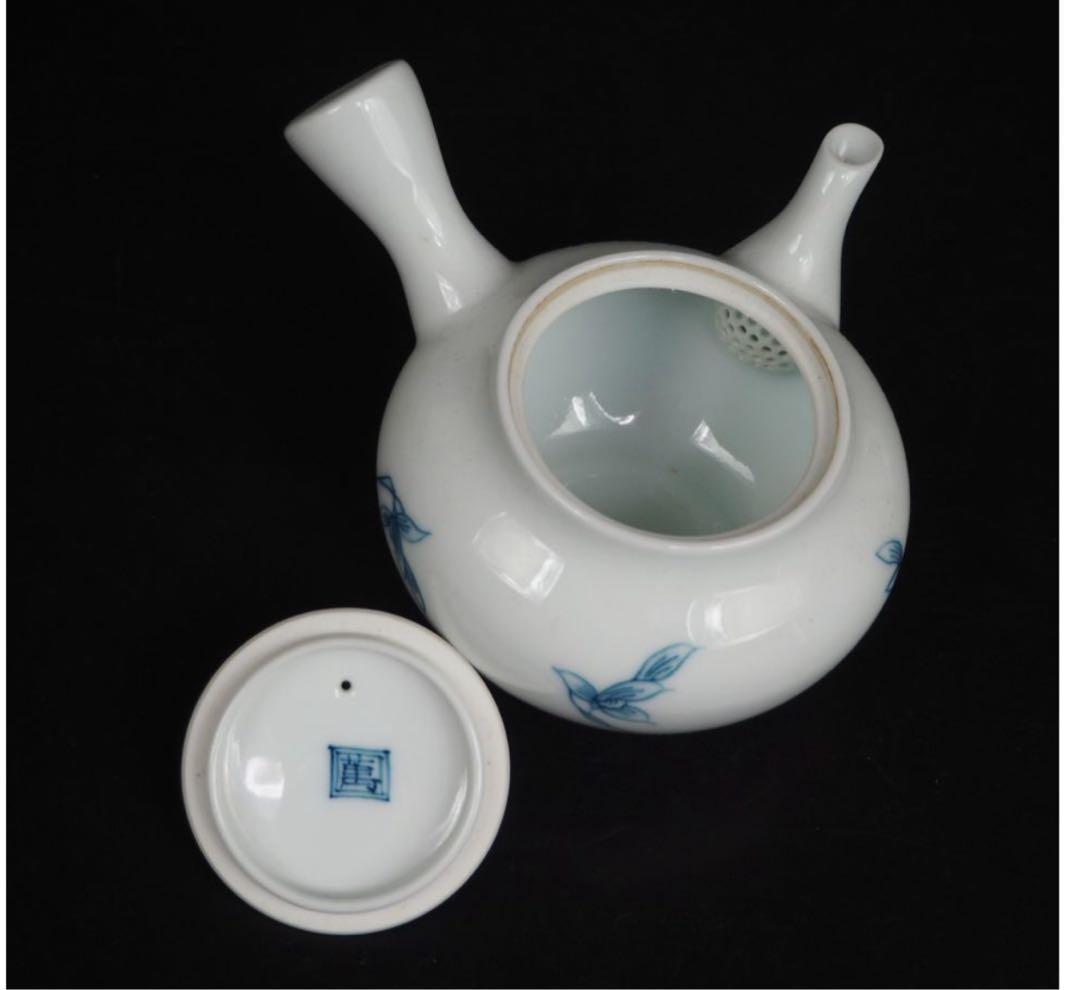 送料無料　『角萬』銘　手描き青華煎茶器11点セット　茶道具