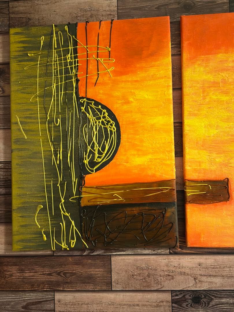 油絵 抽象アート キャンバス三連（F8）｜インテリアアート｜一点物