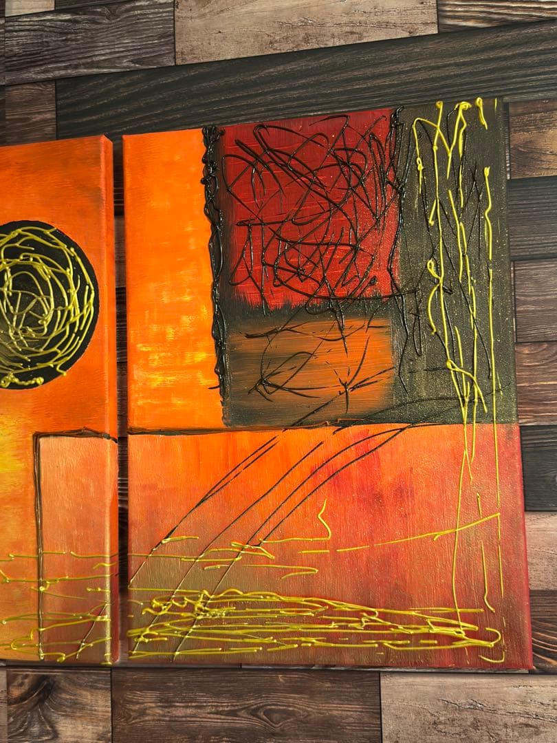 油絵 抽象アート キャンバス三連（F8）｜インテリアアート｜一点物