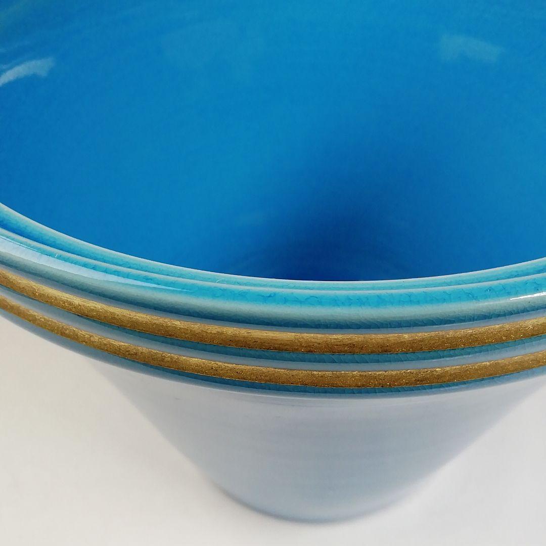 Ｔ７４２　水指　『浅黄交趾　末広』『御室窯』　共箱　茶道具