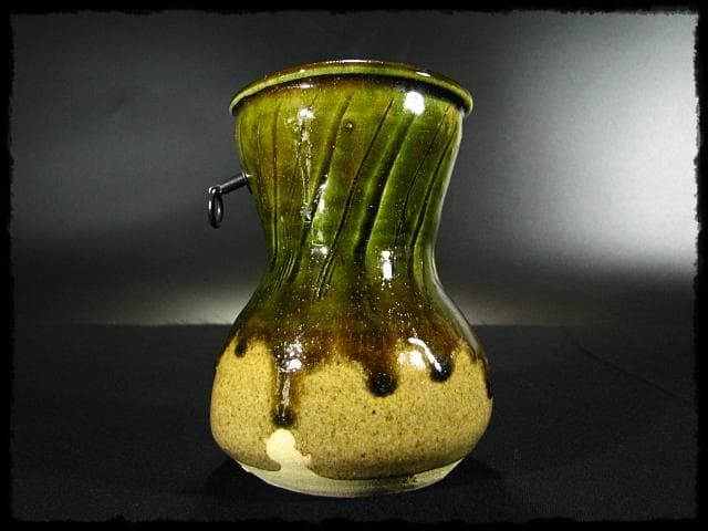 名工 藤原 敬介 恭助 織部 掛花入 父啓兄雄 茶道具 花器 b959