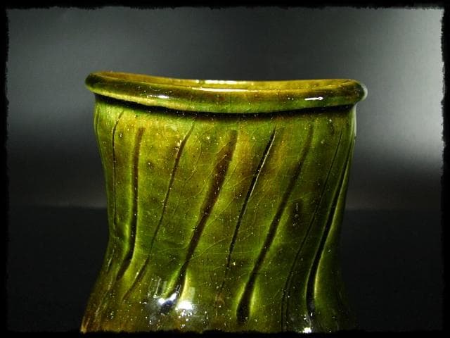 名工 藤原 敬介 恭助 織部 掛花入 父啓兄雄 茶道具 花器 b959