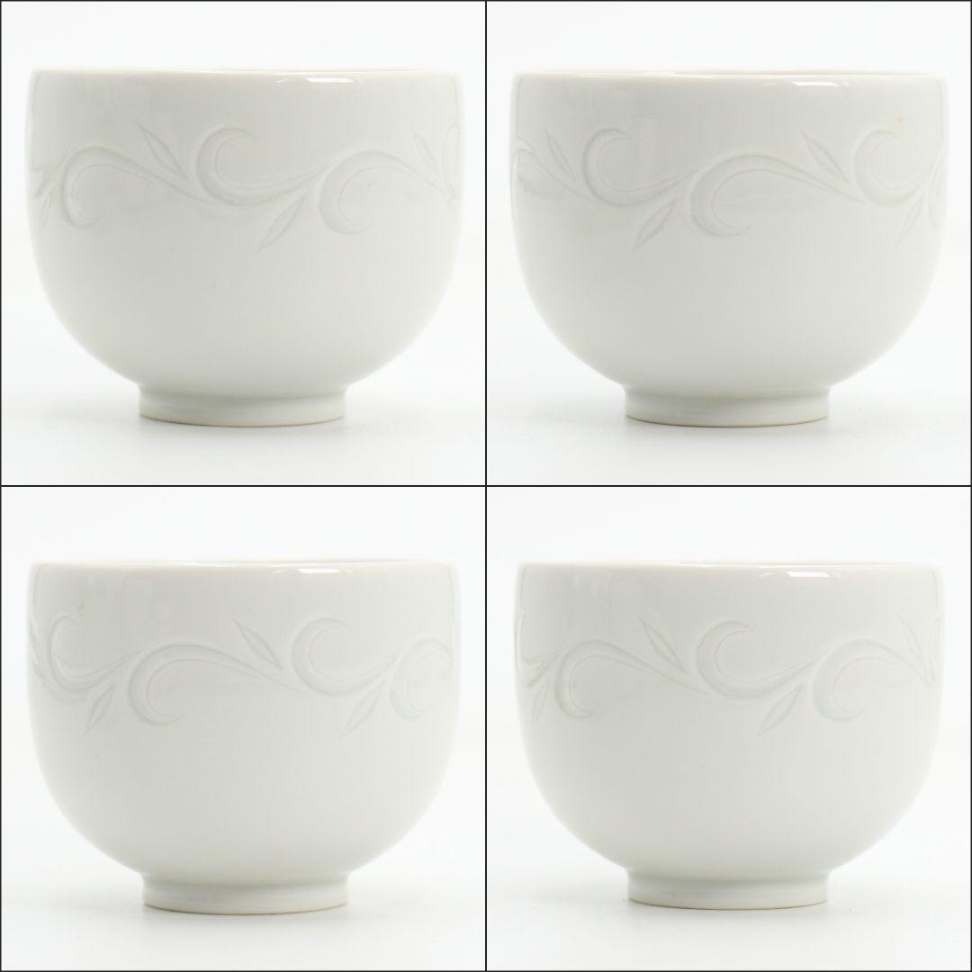 林敏夫作 白磁唐草文湯呑 五客 共箱 板谷波山弟子 茶器 共箱　C695　DD