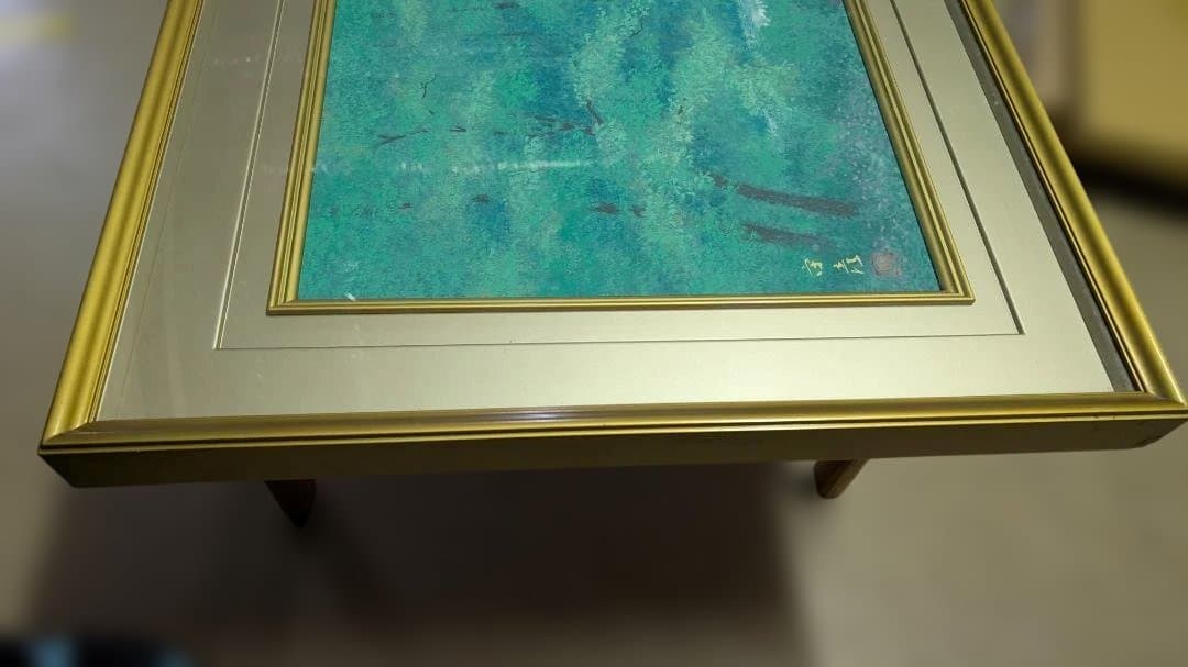 自然風景アート 緑色系 金色フレーム