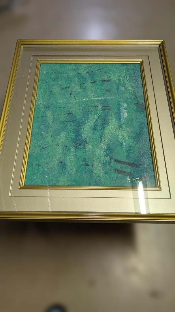 自然風景アート 緑色系 金色フレーム