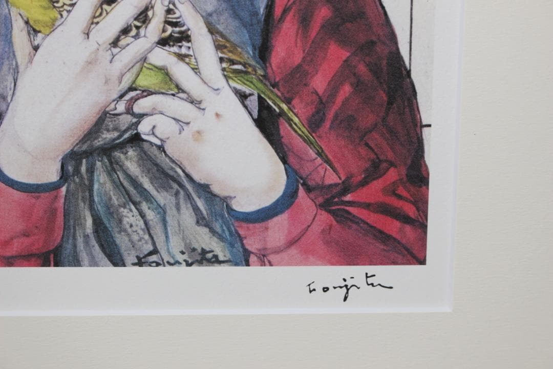 藤田嗣治 エスタンプリトグラフ「鳥を持つ少女」 171/250