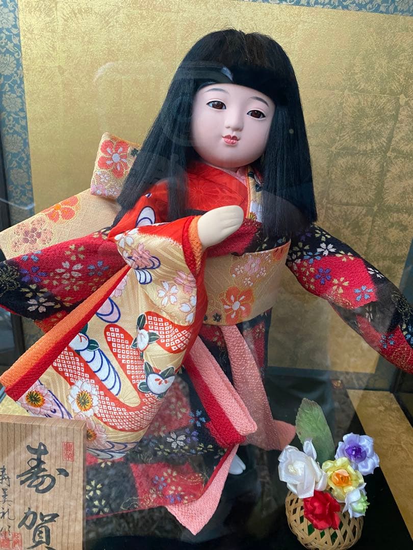 寿美礼作 日本人形 寿賀 ガラスケース入り 着物人形 伝統工芸品 ガラスケース付
